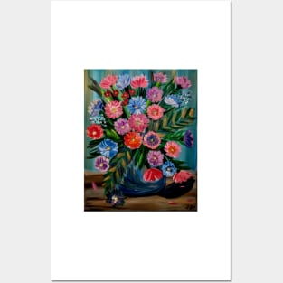lovely abstract background and vibrant flowers in a glass vase Posters and Art
